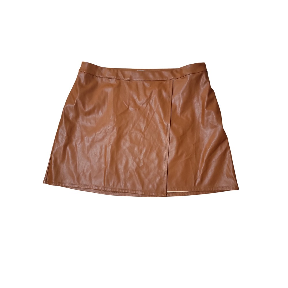 A New Day Cognac Faux Leather Wrap Mini Skirt Brown Size‎ 14W Vegan Leather